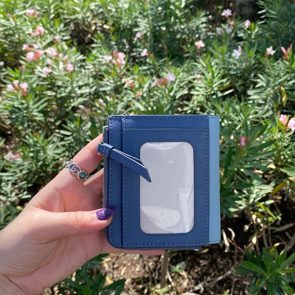 Kate Spade Light Blue & Navy Two Toned Safiano Leather Compact Wallet - Picture 7 of 14